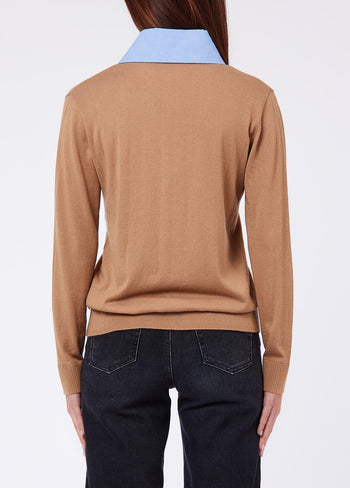 LIU JO WHITE-WF6452MA16R L9440-MAGLIA CHIUSA COLLETTO POPELIN