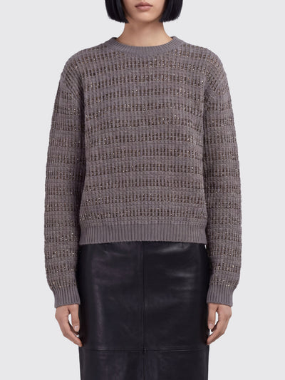 FABIANA FILIPPI-MAD226F452M420 1276-MAGLIA GIROCOLLO IN PLATINUM MOHAIR RIGHE PAILLETT