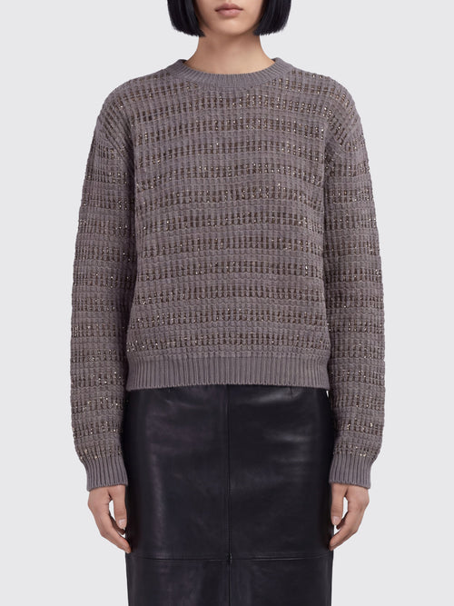 FABIANA FILIPPI-MAD226F452M420 1276-MAGLIA GIROCOLLO IN PLATINUM MOHAIR RIGHE PAILLETT