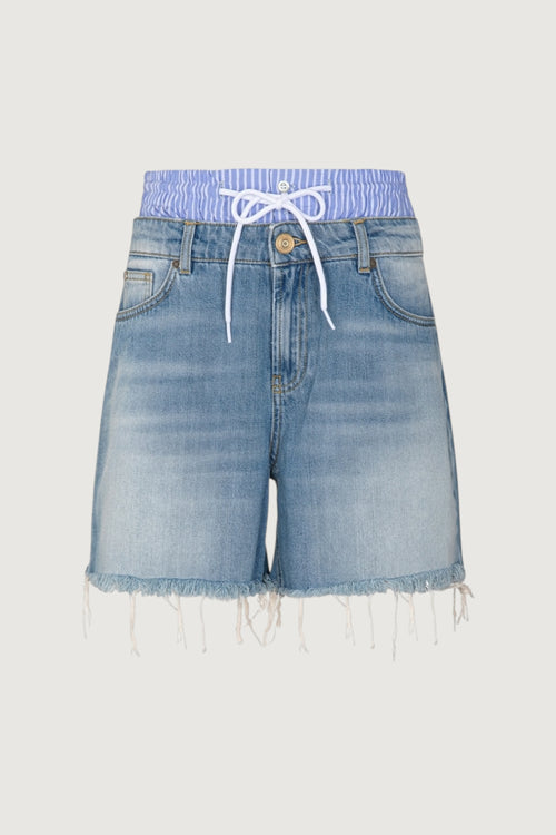 GAELLE-GAABW09515 BL01-SHORT IN DENIM CON DOPPIA VITA IN POPELINE RIGATO