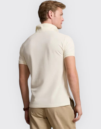 Quattro Stagioni cream piqué cotton slim-fit short-sleeve polo shirt with a textured finish.