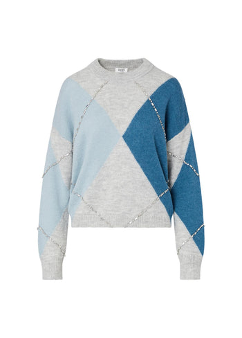 LIU JO WHITE-WF6184MA15R L9196-MAGLIA CHIUSA M/L ARGYLE