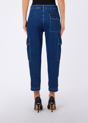 LIU JO BLUE DENIM-UF6184D0380 77331-PANT. CARGO BALLOON DENIM R.W.
