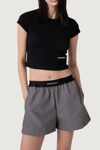 Crop top in costina maniche corte - 3