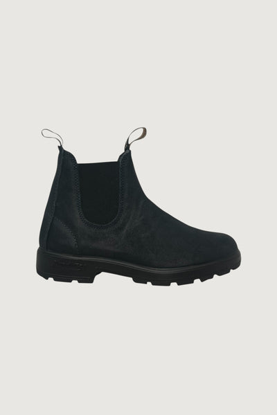 Quattro Stagioni black suede Chelsea boots with elastic side panels and pull tabs.