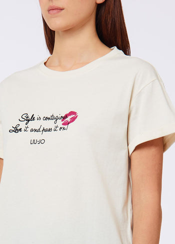 LIU JO WHITE-WF6368JS904 L9357-ECS T-SHIRT M/C CON RISVOLTO