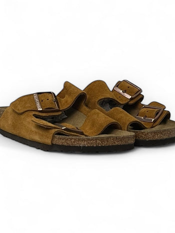Quattro Stagioni Arizona suede sandals with two adjustable buckles and cork footbed.