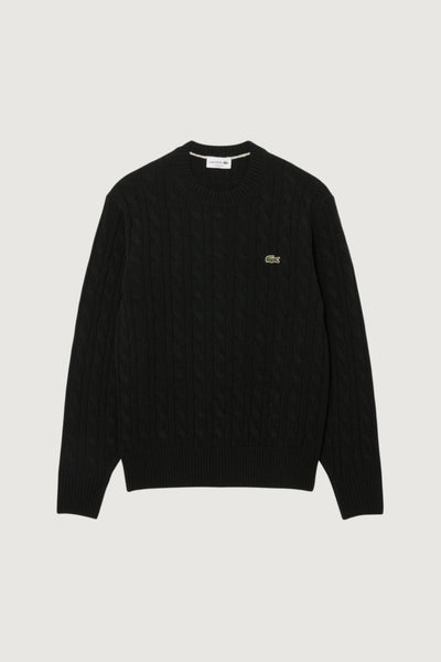 LACOSTE-AH2924 GJP-Maglione girocollo a trecce in lana cardata