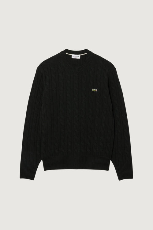 LACOSTE-AH2924 GJP-Maglione girocollo a trecce in lana cardata
