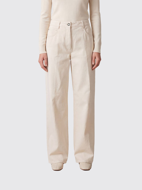 FORTE_FORTE-15337 IVORY-pantalone 5 tasche denim flock
