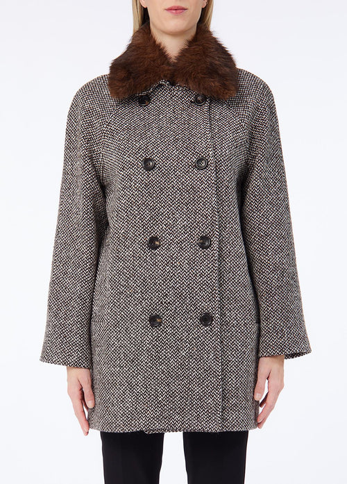 LIU JO COLLECTION-CF6210T868A D3084-ECS CAPPOTTO C/COLLO ECOPELO