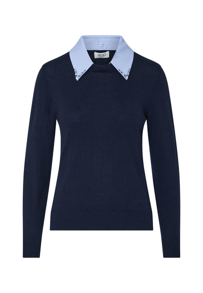 LIU JO WHITE-WF6452MA16R L9446-MAGLIA CHIUSA COLLETTO POPELIN