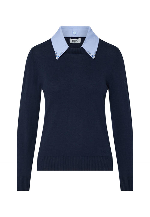 LIU JO WHITE-WF6452MA16R L9446-MAGLIA CHIUSA COLLETTO POPELIN