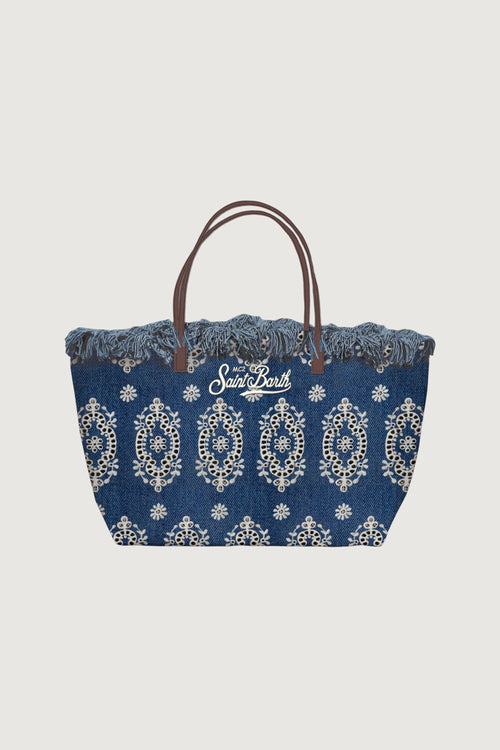SAINTBARTH MC2-CBMF001 01773L-CITY BAG MID FRINGE SANGALLO DENIM DARK EMB