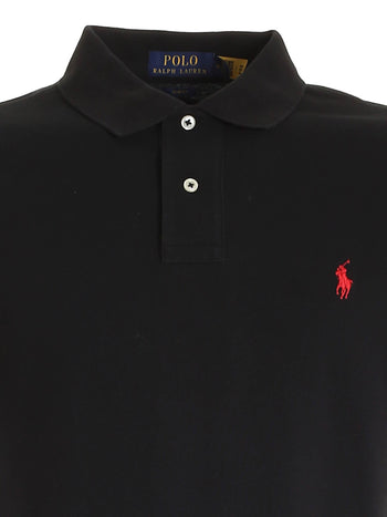 Quattro Stagioni black slim-fit cotton piqué polo shirt with red embroidered pony logo and white buttons.