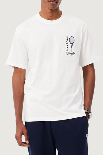 LACOSTE-TH9991 001-T-shirt in jersey di cotone con stampa e ricamo