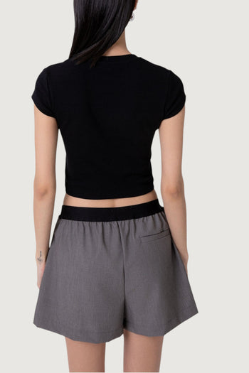 Crop top in costina maniche corte - 4