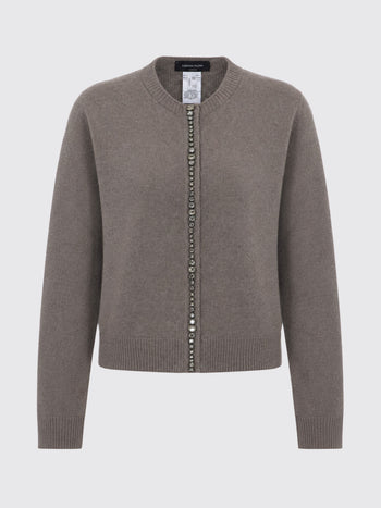 FABIANA FILIPPI-MAD226F498M480 1276-CARDIGAN GIROCOLLO IN PLATINUM CON CASTONI COLLO E
