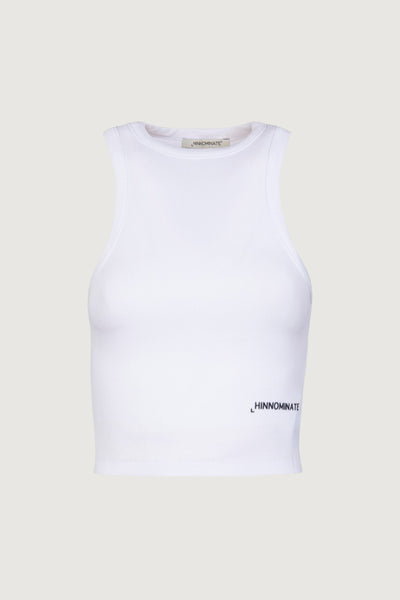 Crop top in costina con scollo all'americana