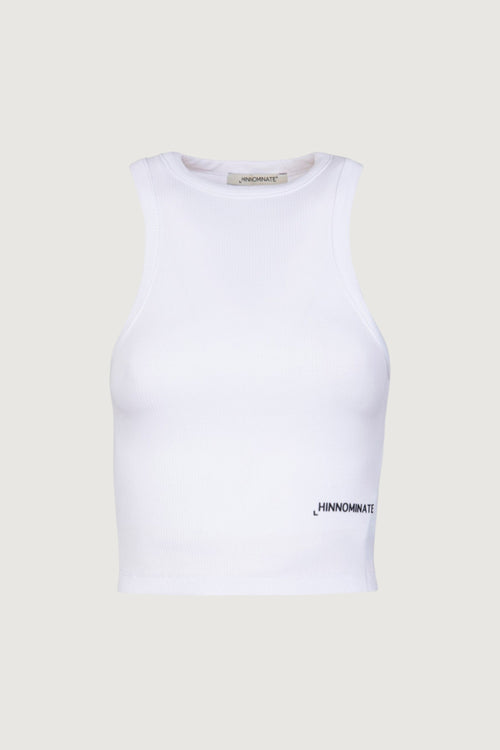 Crop top in costina con scollo all'americana