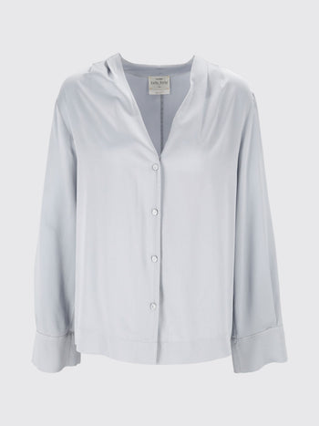 FORTE_FORTE-15382 GREY-camicia con sciarpa frangia  raso seta