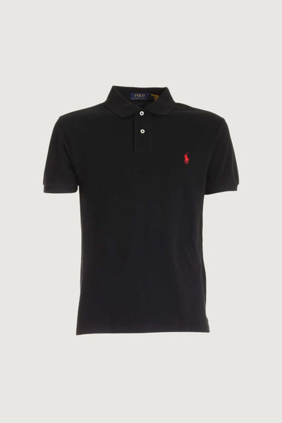 Quattro Stagioni black slim-fit cotton piqué polo shirt with red embroidered pony logo and two-button placket.