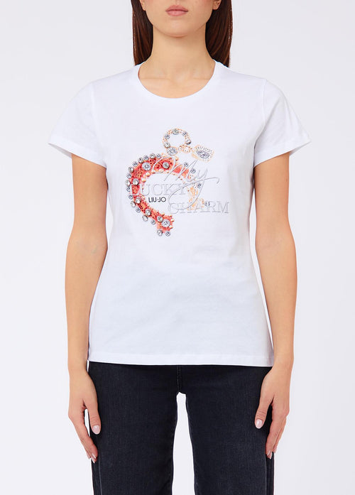 LIU JO WHITE-WF6407JS923 L9434-ECS T-SHIRT SKINNY FIT M/C