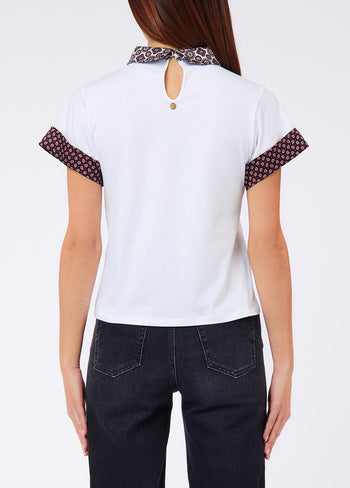 LIU JO WHITE-WF6157J6308 L9339-T-SHIRT POLO STAMPA E RICAMO