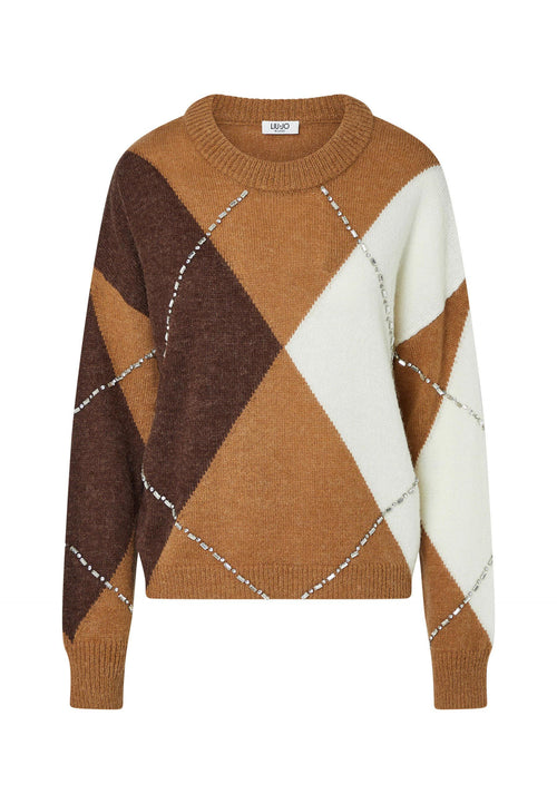 LIU JO WHITE-WF6184MA15R L9516-MAGLIA CHIUSA M/L ARGYLE