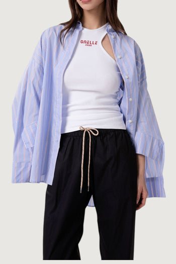Camicia over in bastonetto di cotone con claim - 3