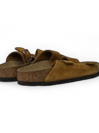 Quattro Stagioni Arizona suede sandals with adjustable buckle straps and cork footbed.